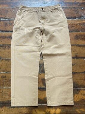 LL Bean Katahdin Iron Works Tan Cotton Canvas Utility Carpenter Pants Mens 34x30